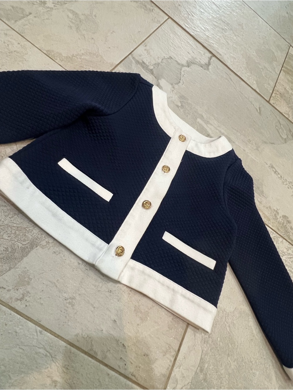 Janie and Jack Navy and White Quilted Jacket 2t nautical